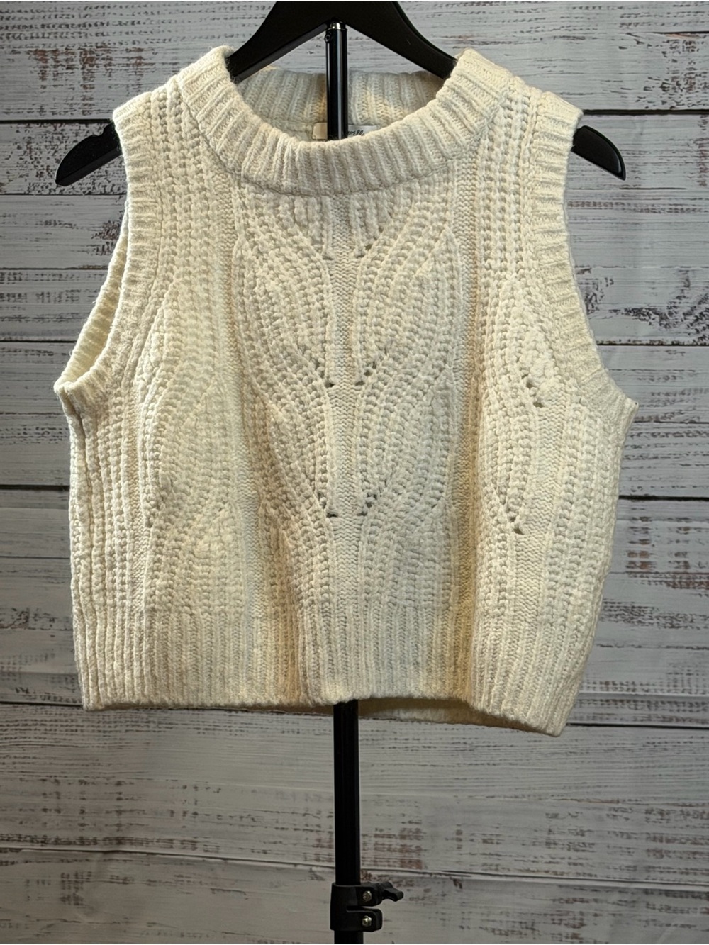 Madewell Cream Cable-Knit Sleeveless V-Neck Sweater Vest